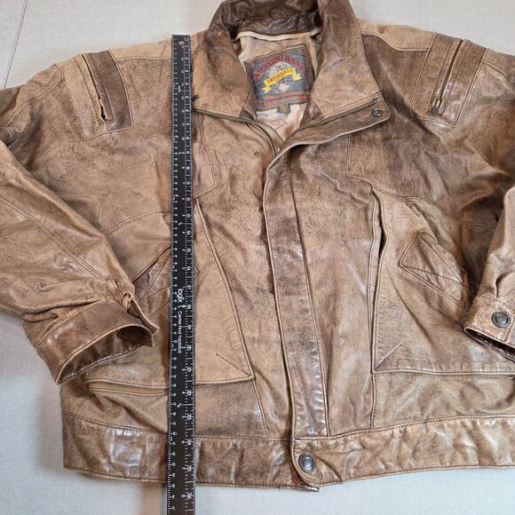 Vintage 1980s Adventure Bound Originals Brown Leather Bomber Jacket XL - Picture 10 of 15